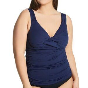 Anne Cole Plus Size 24W Navy Blue Twist-Front Underwire Tankini Top NWT